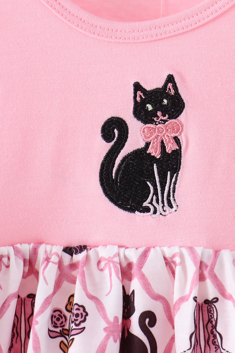 Cat Embroidery Ruffle Bubble