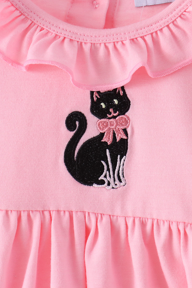 Cat Embroidery Ruffle Bloomer Set