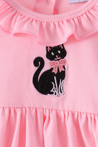Cat Embroidery Ruffle Bloomer Set