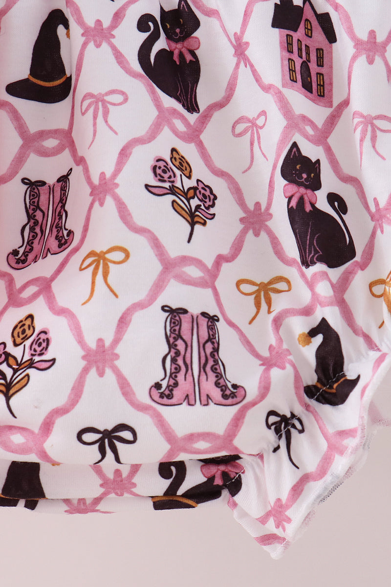 Cat Embroidery Ruffle Bloomer Set