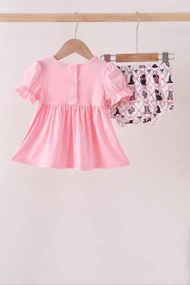 Cat Embroidery Ruffle Bloomer Set