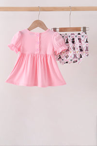 Cat Embroidery Ruffle Bloomer Set