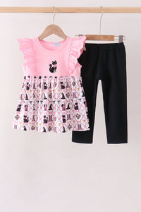 Cat Embroidery Ruffle Pants Set