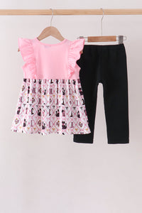 Cat Embroidery Ruffle Pants Set