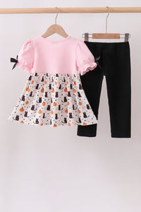 Pumpkin Cat Embroidery Pants Set