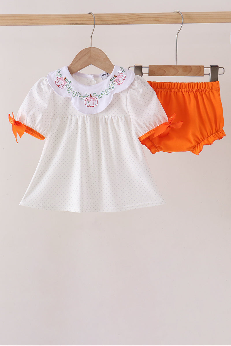 Pumpkin Bow Embroidery Bloomer Set