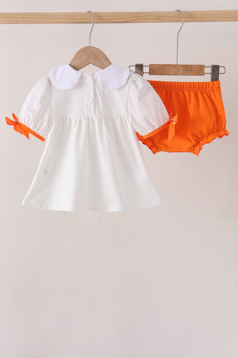 Pumpkin Bow Embroidery Bloomer Set