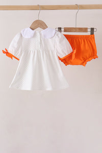 Pumpkin Bow Embroidery Bloomer Set
