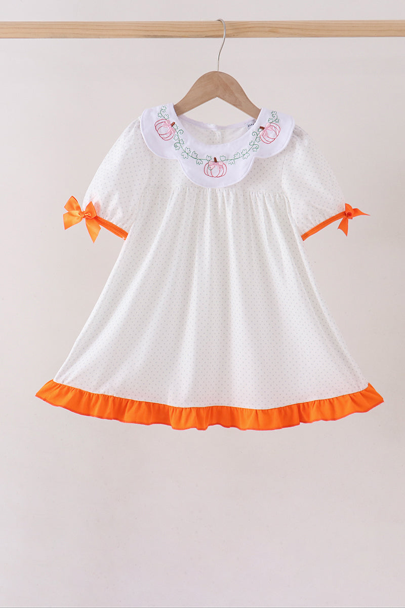 Pumpkin Bow Embroidery Ruffle Dress