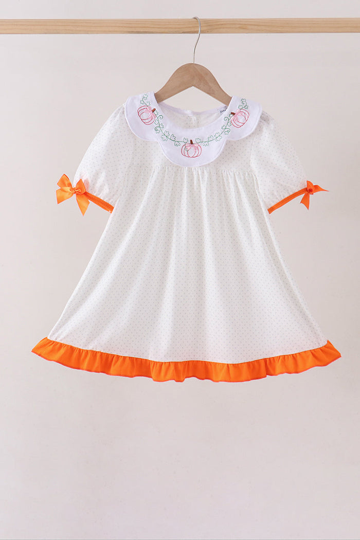 Pumpkin Bow Embroidery Ruffle Dress