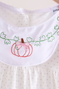 Pumpkin Bow Embroidery Ruffle Dress