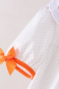 Pumpkin Bow Embroidery Ruffle Dress