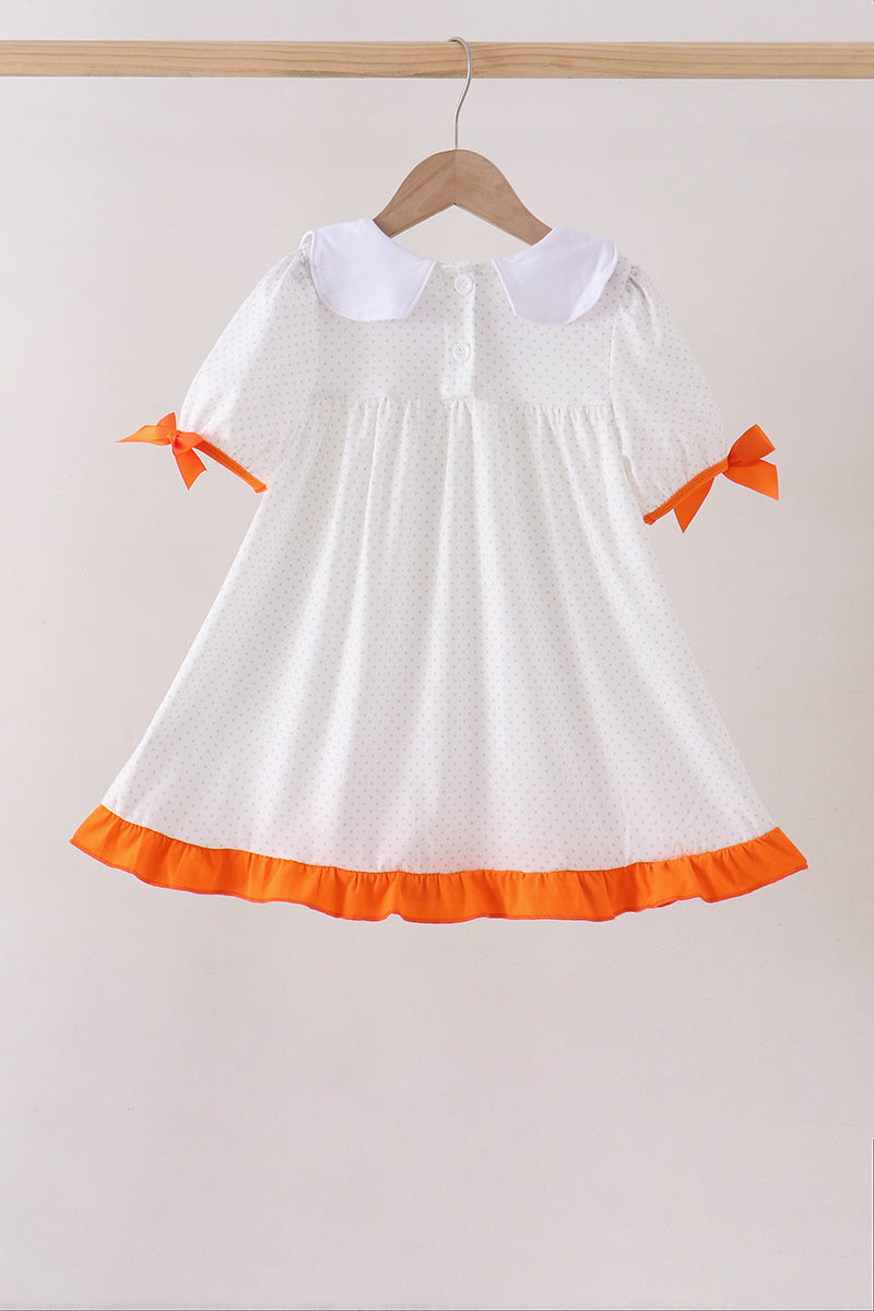 Pumpkin Bow Embroidery Ruffle Dress