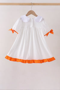 Pumpkin Bow Embroidery Ruffle Dress
