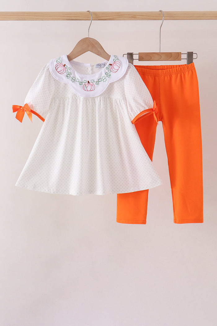 Pumpkin Bow Embroidery Pants Set