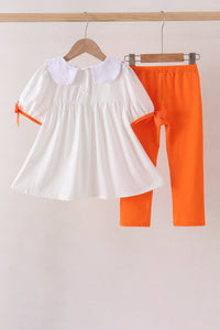Pumpkin Bow Embroidery Pants Set