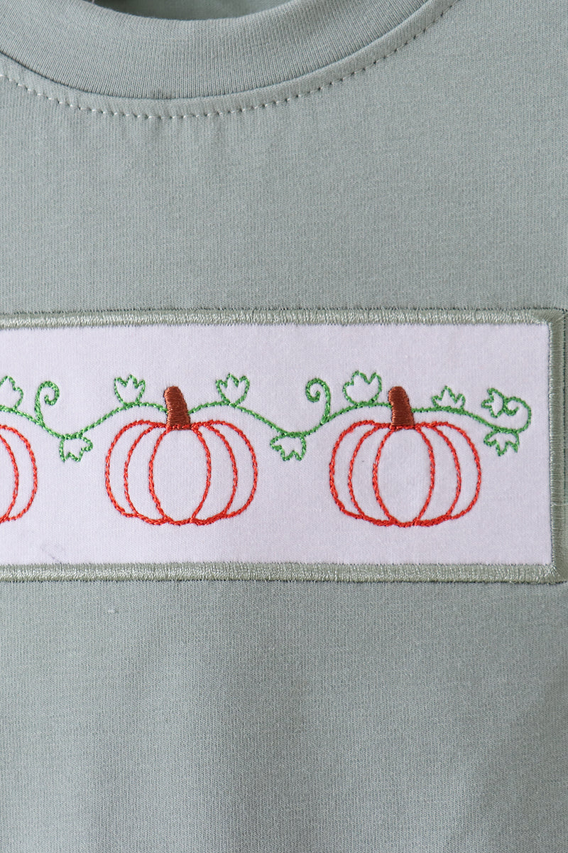 Pumpkin Embroidery Gingham Shorts Set