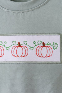 Pumpkin Embroidery Gingham Shorts Set