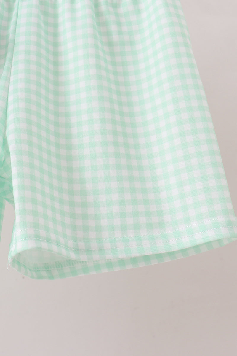 Pumpkin Embroidery Gingham Shorts Set