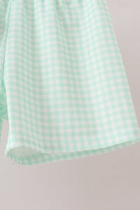 Pumpkin Embroidery Gingham Shorts Set
