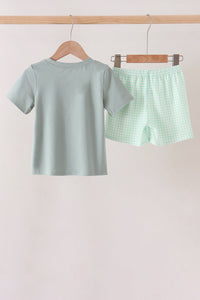 Pumpkin Embroidery Gingham Shorts Set