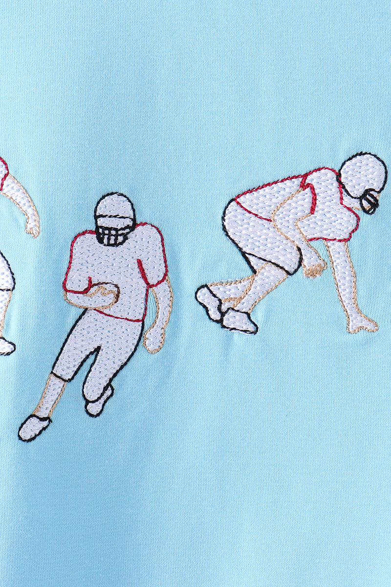 Football Embroidery Gingham Pants Set