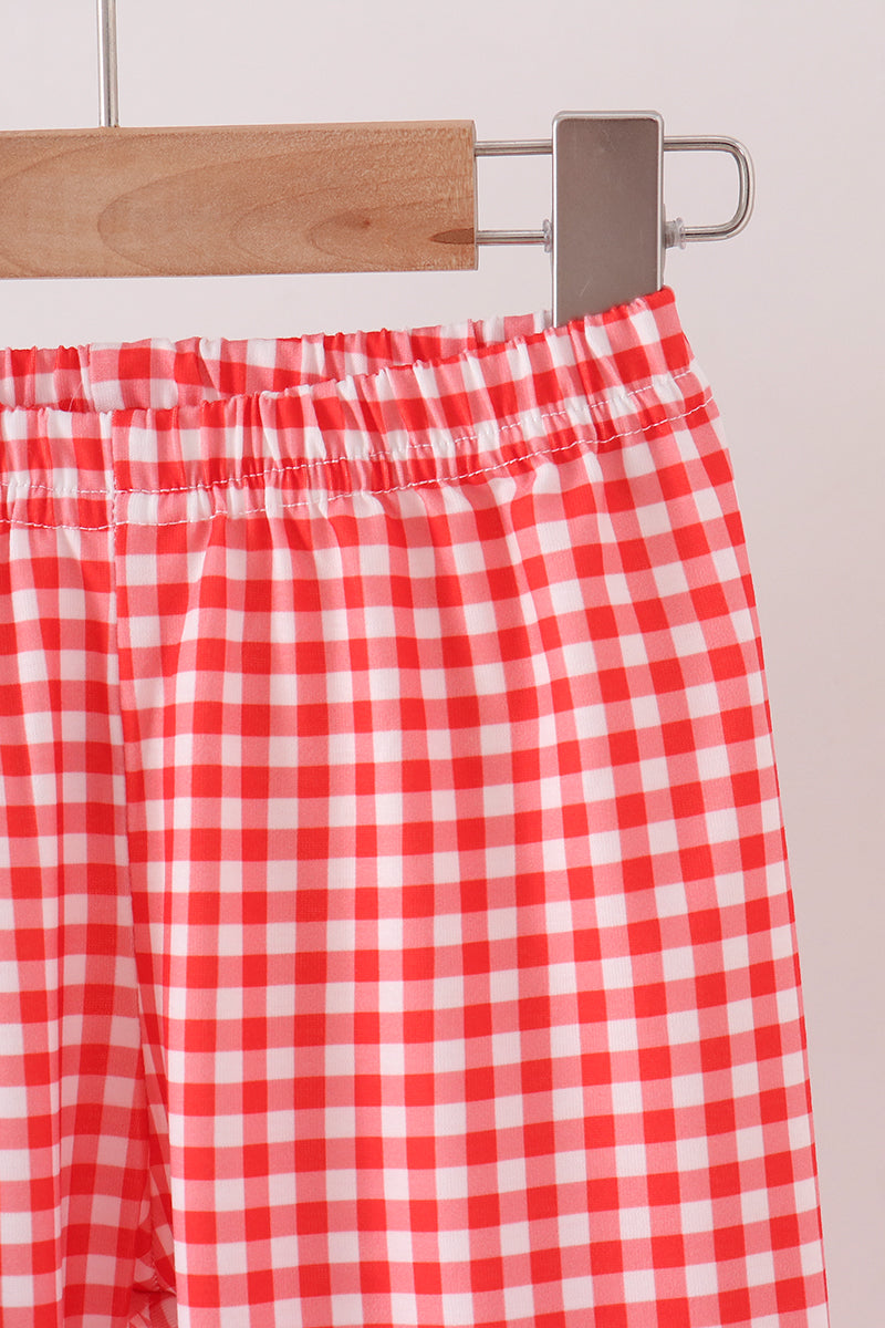Football Embroidery Gingham Pants Set
