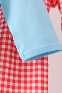 Football Embroidery Gingham Pants Set
