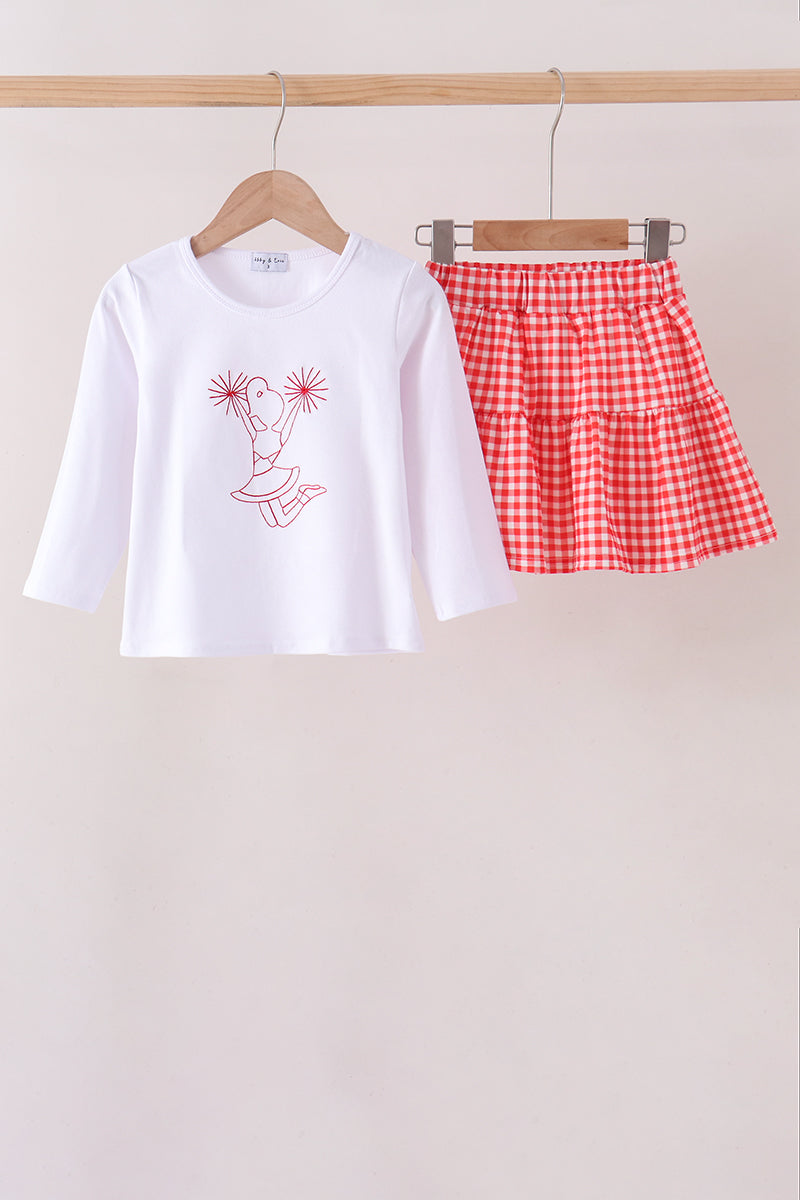 Cheerleader Embroidery Gingham Skorts Set