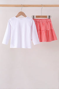 Cheerleader Embroidery Gingham Skorts Set