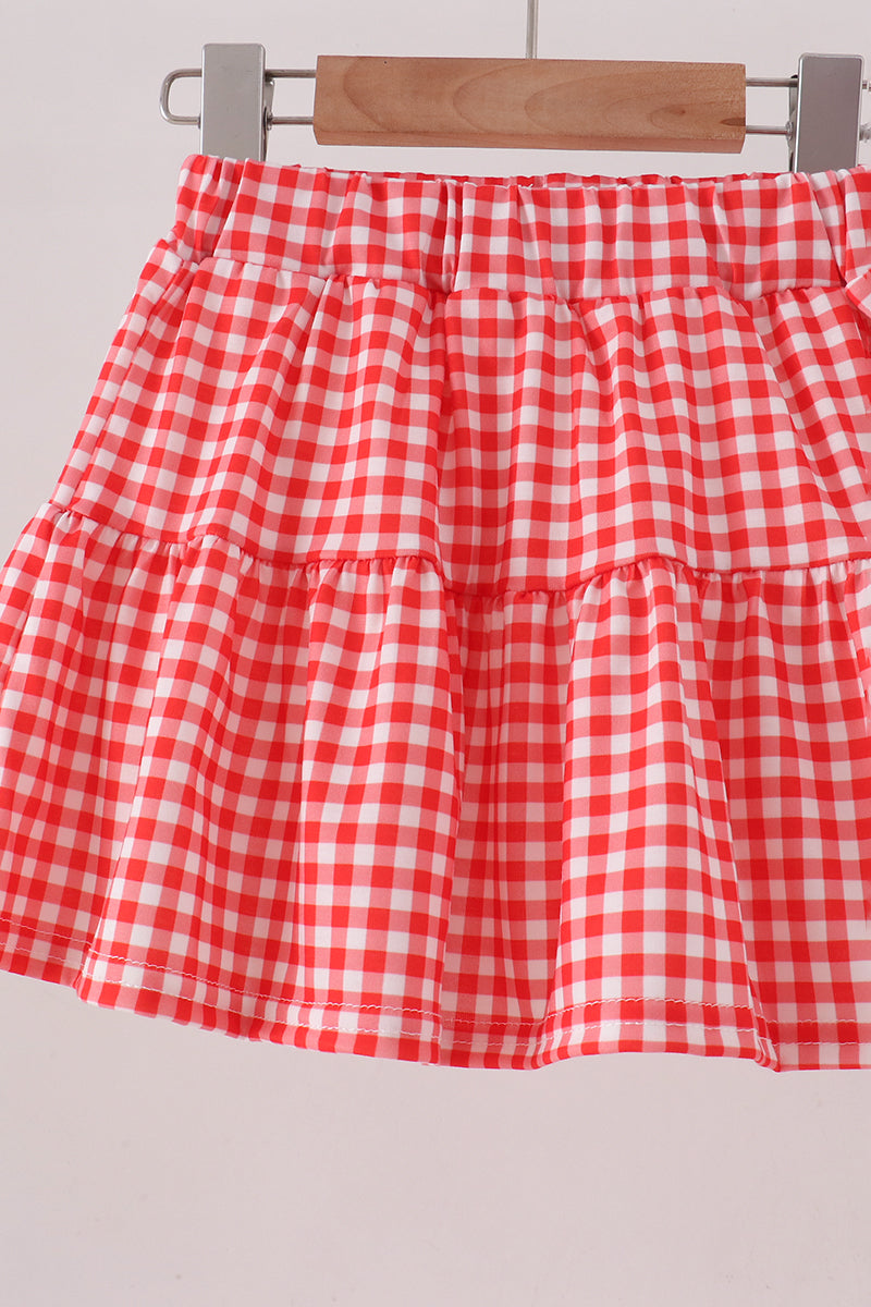 Cheerleader Embroidery Gingham Skorts Set
