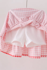 Cheerleader Embroidery Gingham Skorts Set