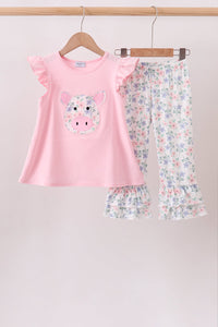 Piggy Applique Ruffle Pants Set