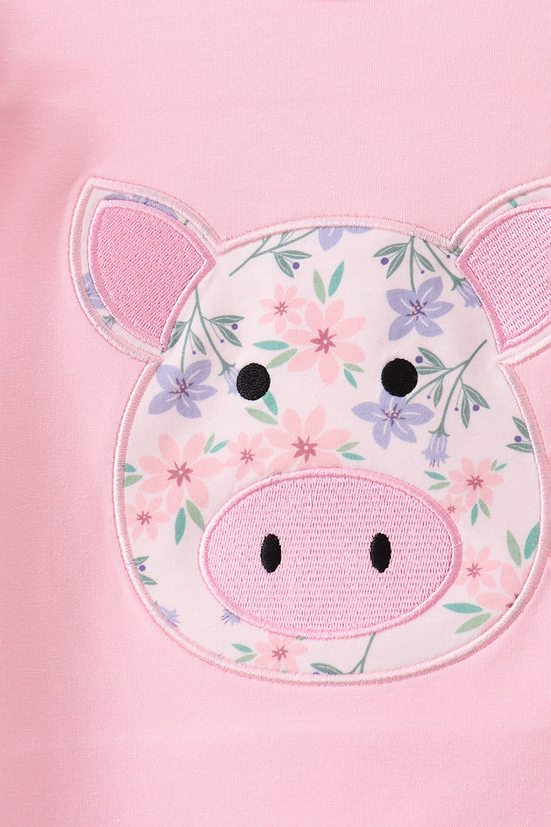 Piggy Applique Ruffle Pants Set