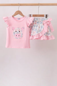 Piggy Applique Ruffle Skorts Set