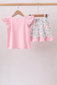 Piggy Applique Ruffle Skorts Set
