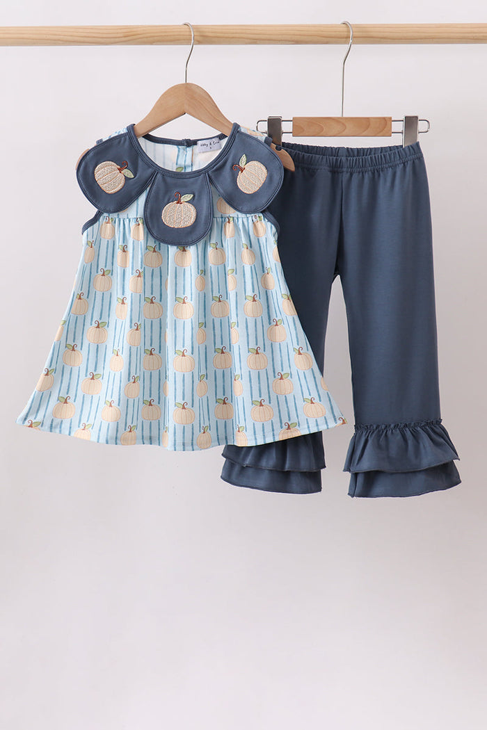 Pumpkin Embroidery Ruffle Pants Set