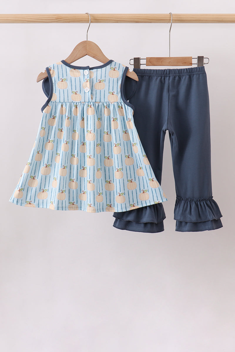 Pumpkin Embroidery Ruffle Pants Set