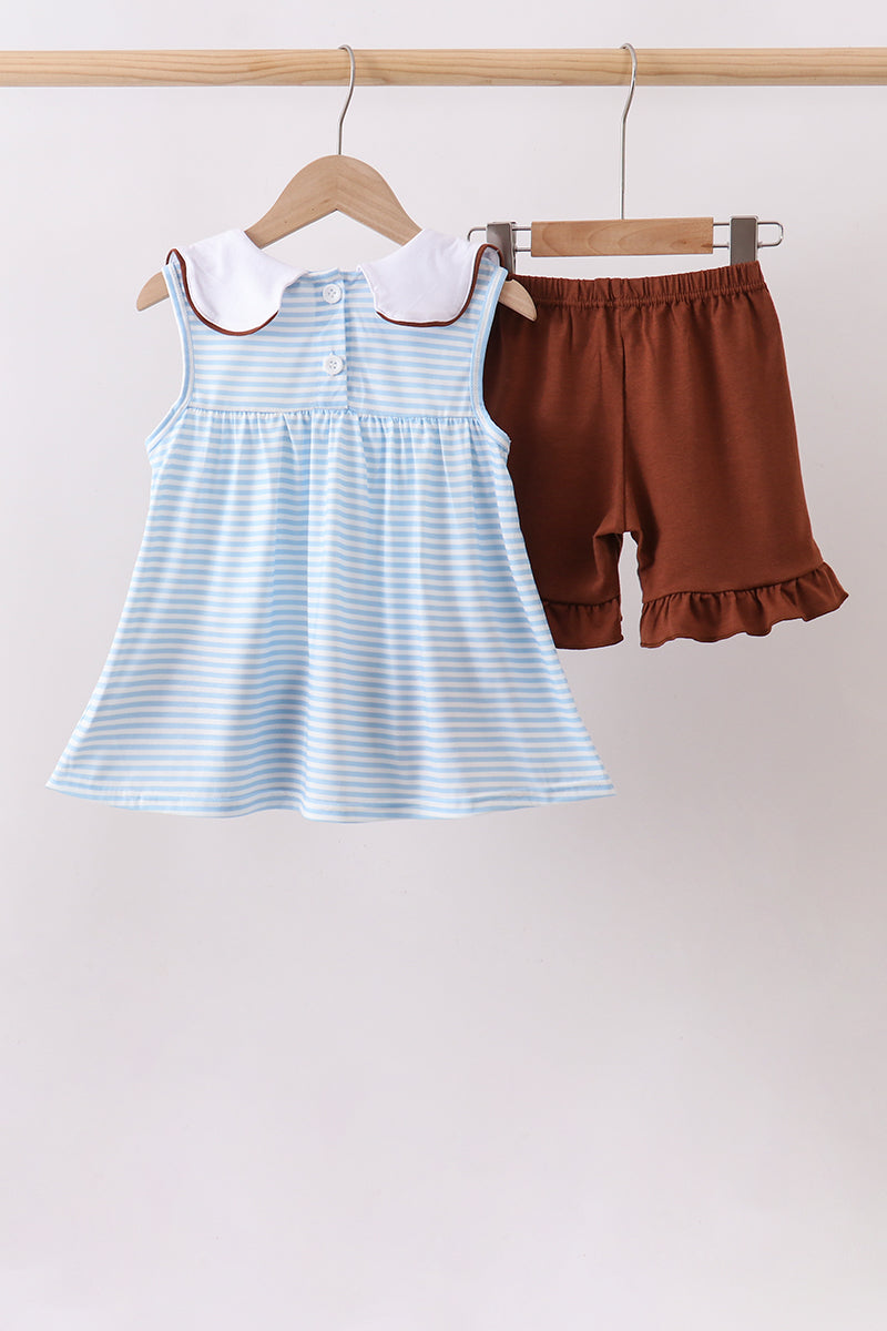 Football French Knot Ruffle Shorts Set