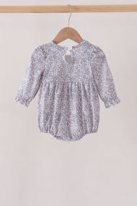 Navy Floral Bow Smocked Bubble
