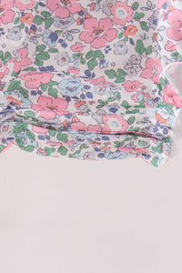 Blue Floral Smocked Ruffle Bubble