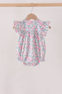 Blue Floral Smocked Ruffle Bubble
