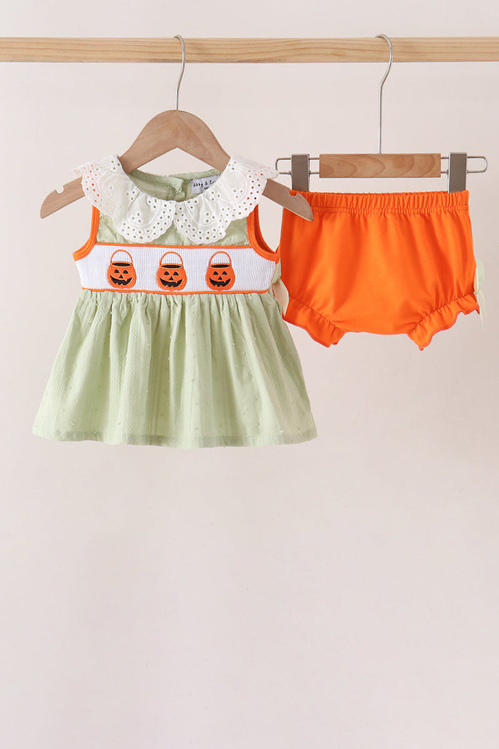 Pumpkin Smocked Bloomer Set