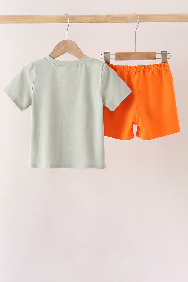Pumpkin Smocked Shorts Set