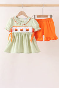 Pumpkin Smocked Ruffle Shorts Set