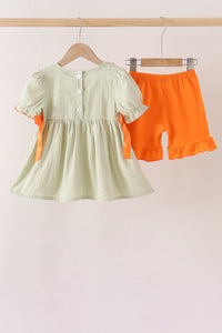 Pumpkin Smocked Ruffle Shorts Set