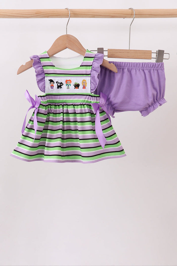 Witch embroidery stripe ruffle bloomer set
