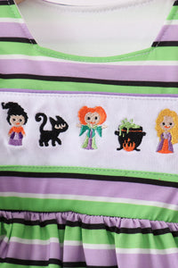 Witch embroidery stripe ruffle bloomer set