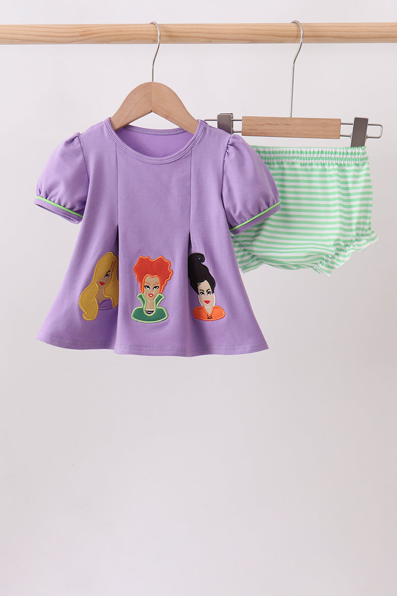 Witch applique stripe bloomer set
