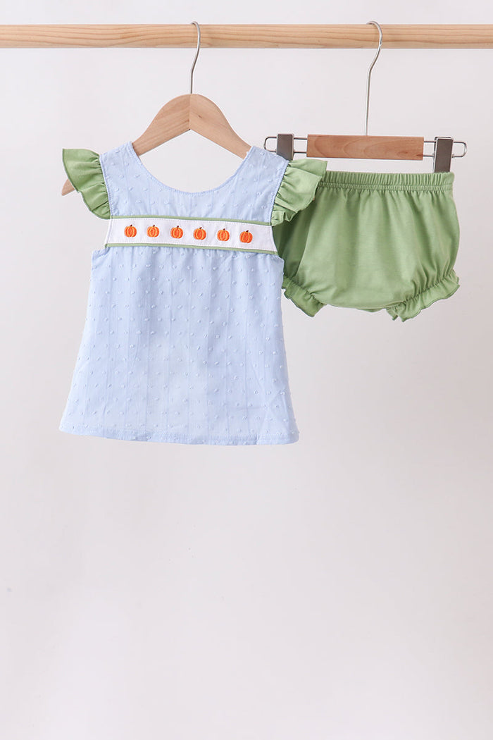 Pumpkin Embroidery jacquard Ruffle Bloomer Set